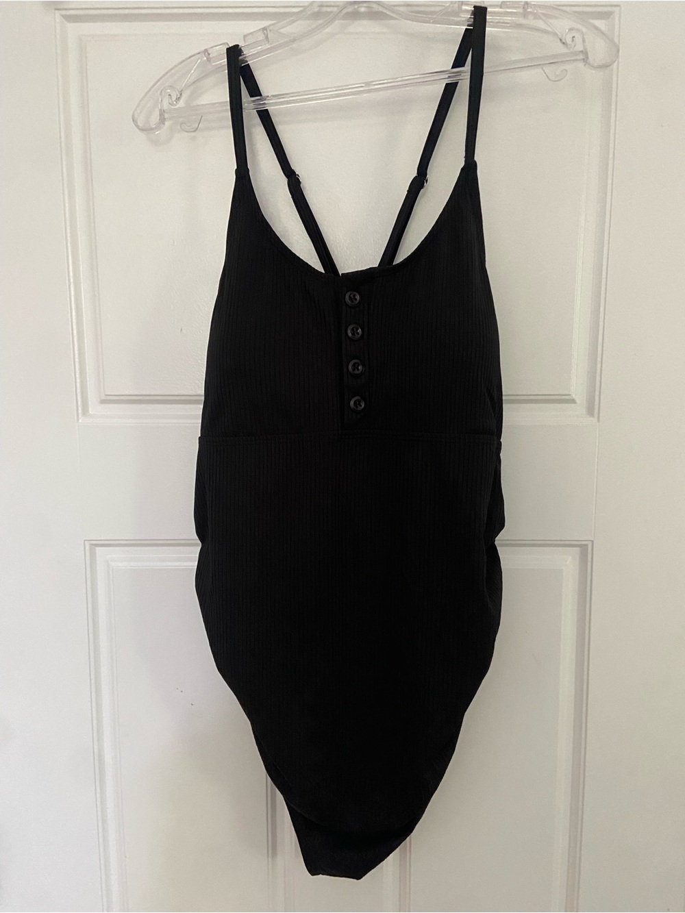 Maternity Black Ribbed Button-Front One-Piece Swimsuit